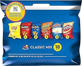 Snacks Classic Mix Chips Variety Pack, Lay's, Doritos, Fritos, Ruffles, Cheetos, 1oz Bags, (18 Pack) (Assortment May Vary)
