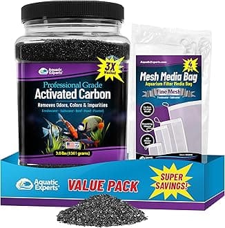 Premium Activated Carbon for Aquariums – 3 lbs Bulk Granulated Charcoal + Four 3" x 8" Fine Mesh Filter Bags, Aquarium Carbon Filter Media for Crystal Clear Fish Tanks