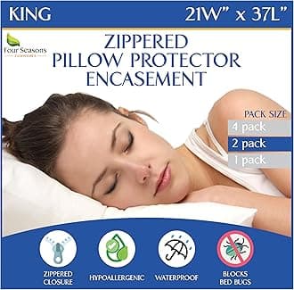 King Pillow Protectors (Set of 2) - Allergy Pillow Cover Bedbug Waterproof Hypoallergenic Dust Mite Proof Zippered Encasement