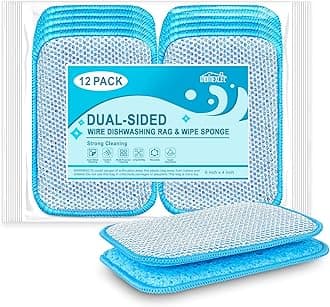 HOMEXCEL 12 Pack Scrub & Wipe Cloths, Scrub Sponges with Non-Scratch Wire Dishwashing Rag for Kitchen, All-Purpose Cloth for Dishes, Pots, Pans, Non-Stick Cookware, Countertops (Blue)