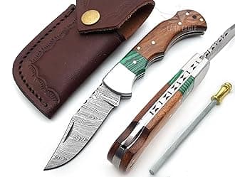 - Damascus Pocket Knife for Men - 133 Layer Solid Steel Handmade Folding Hunting Knives with Sharpner and Leather Pouch - Best Knife for Camping Hunting Hiking - Father’s Day Gifts for Men Husband Dad
