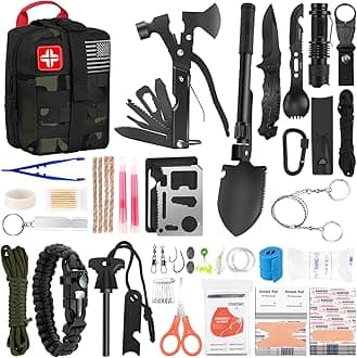 Gifts for Men Christmas 146Pcs Survival Kit First Aid Kit, Emergency Kit with Survival Tools, Medical Supplies for Camping, Travel, Outdoor Adventure