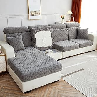 Jacquard Sofa Cushion Cover Couch Seat Covers Sofa Seat Cushion Slipcovers Sofa Cover, Plush Winter Warm High Stretch Fabric Washable Summer Furniture Protector (Grey,2 Seat Plus)
