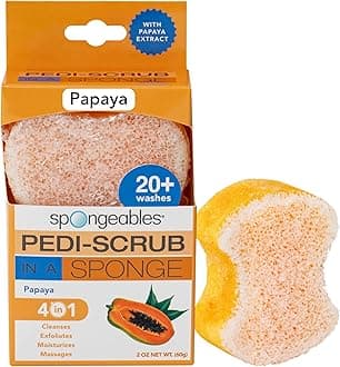 Spongeables Pedi-Scrub Foot Buffer, The Soap is in The Sponge, Contains Tea Tree Oil, Foot Exfoliating Sponge with Heel Buffer and Pedicure Oil, 20+ Washes, Papaya Scent, 2oz Sponge, 1 Count