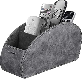 Remote Control Holder with 5 Compartments, KENOBEE Anti-slip Desktop Caddy Storage Organizer for Remote Controllers, Office Supplies, Makeup Brush, Media Accessories, Gray
