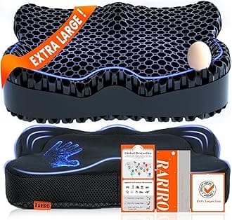 Enlarged 19.7" Gel Seat Cushion, Egg Gel Chair Pads for Wheelchair Pressure Coccyx Sciatica Pain Relief, Cooling Desk Seat Cushion for Kayak, Car, Office Chair Long Sitting[Black]