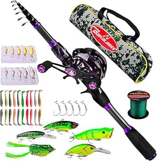 Fishing Rod and Reel Combo - 6.9ft Telescopic Spincast Rod with Left Handed Baitcasting Reel Combos - Sea Saltwater Freshwater Ice Bass Fishing Tackle Set - Fishing Rods Kit