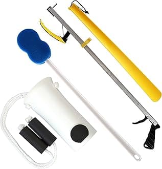 RMS 4-Piece Hip Kit with 26” Reacher, Sock Aid, Bath Sponge & Shoe Horn – Long-Term Orthopedic Daily Living Aids for Chronic Hip, Knee & Mobility Limitations