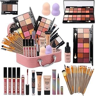 MTDXILTAI All in One Makeup Kit for Makeup storage bag 2X14 Colors Eyeshadow Palette Liquid Foundation Eyeliner Pencils Contouring Stick 20Pcs Make up Brushes For Women Girls Teens (Pink)