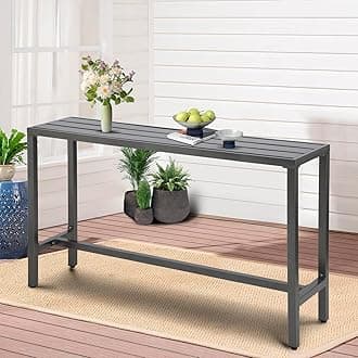Outdoor Patio Counter Height Bar Table, 63" Rectangle for Patio, Garden, Yard, Balcony, Poolside (Grey)