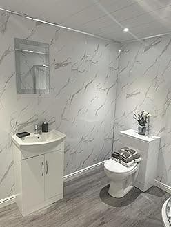 DBS Bathrooms White Marble 8mm PVC Bathroom Wall Panels, Shower Wet Wall, Kitchen Cladding (22 Panels)