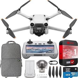 - Mini 3 Pro Camera Drone Quadcopter + RC Smart Controller (With Screen), 4K/60fps Video, 48MP Photo, 34min Flight Time, Tri-Directional Obstacle Sensing, Bundle w/Deco Gear Backpack + Accessories