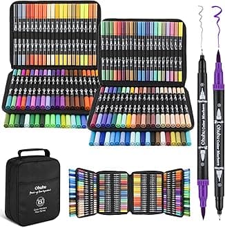 Brush Pen 160 Colors Water-based Sketch Pen Set No Bleeding Dual Tips Fineliner & Brush Drawing Pens with Carrying Case Art Marker for Kids Adults Calligraphy Journal - Maui - Black