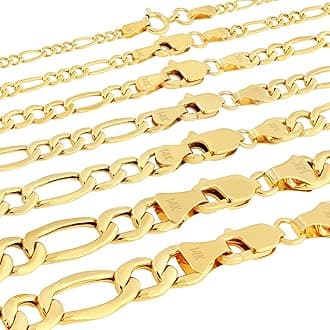 14K Real Yellow Gold Figaro Link Chain Necklace 16"-30" (2mm-7.5mm) Italian Jewelry for Men & Women