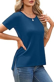 Summer Women Casual Short Sleeve Tops T-Shirts Tees with Side Split
