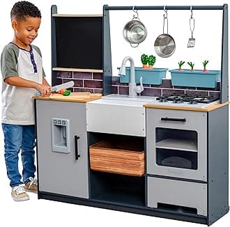 KidKraftFarm to Table Play Kitchen, Wooden Toy Kitchen with Play food and Pots and Pans, Kids' Kitchen set with Lights and Sounds and 17 Accessories For Kids, 53411