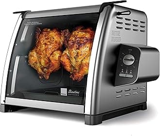 Showtime Large Capacity Rotisserie & BBQ Oven Modern Edition, Simple Switch Controls, Silicone Door Tie, Perfect Preset Rotation Speed, Self-Basting, Auto Shutoff, Includes Multipurpose Basket