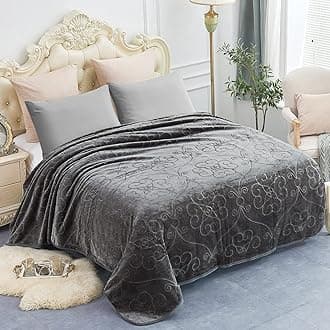 JYKLuxury Fleece Plush Blanket 3.5 LB, 1 Ply, Korean Mink Blanket Queen 75" x 91" - Super Soft and Warm, Lightweight and Cozy Fuzzy Solid Color Embossed Fleece Blanket for Bed (Grey)