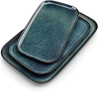 vancasso Serving Plates, STERN Serving Plates, 3 Piece Set, Stoneware, Crockery, Plate Set is Dishwasher and Microwave Safe, Dinner Plates, Cake Plates, Dessert Plates, Breakfast Plates, Green
