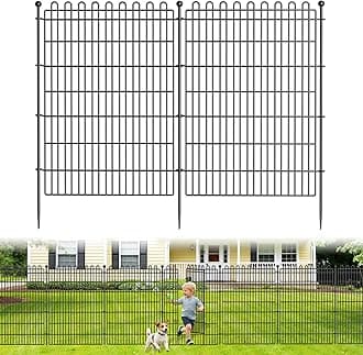 4 Panels No Dig Decorative Garden Fence with Gate for Yard, 48 in(H) X 10.5 ft(L) Animal Barrier Fencing for Outdoor Dog, Metal Portable Garden Fences for Borders, Pets, Landscape, Temporary Fence