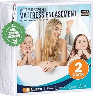 Zippered Mattress Encasement, Six-Sided Absorbent Cover, Waterproof Protector, Bed Bug & Dust Mite Proof (Queen)