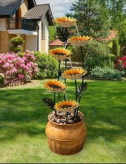 Outdoor Fountains and Waterfalls Cascading Sunflower Fountain 6-Tiers Indoor Outdoor Freestanding Water Fountain Garden Patio Backyard Porch Balcony Home Living Room Office Décor, 33.8 Inch Tall