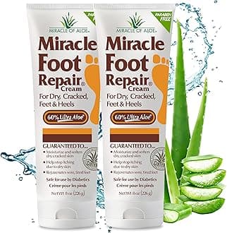 Miracle Foot Repair Cream | 8 Ounce Tube (2) | 60% Pure Aloe Vera Gel | Fast Relief for Dry, Cracked, Itchy Feet and Heels | Moisturizes | Softens | Restores Comfort | Stops Nasty Odor | Diabetic-Safe
