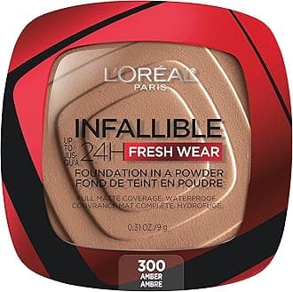 L'Oreal Paris Inallible Viral TikTok Favorite, Up to 24H Fresh Wear Foundation in a Powder. Covers like a liquid, mattifies. Waterproof, heatproof, sweatproof, no transfer, amber-300, 0.31 oz