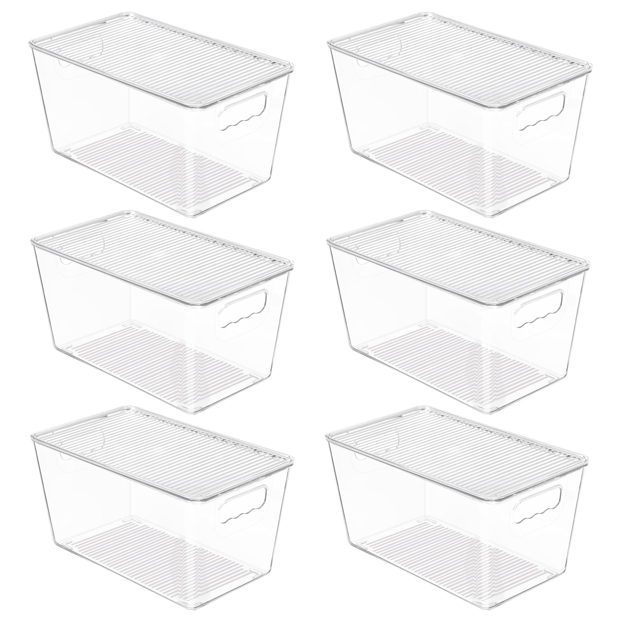 6 Pack Clear Stackable Storage Bins with Lids, Medium Plastic Containers with Handle for Pantry Organizer and Storage,Perfect for Kitchen,Fridge,Cabinet, Closet,Bathroom Organization