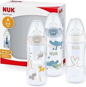 First Choice+ Baby Bottles Set | 0-6 Months | Temperature Control | Anti Colic Vent | 300 ml | BPA-Free | Silicone Teat | 3 Count | Safari