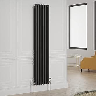 Warmehaus Traditional Radiator Triple Column Black Vertical Cast Iron Style Central Heating Tall Radiator - 1800x380mm
