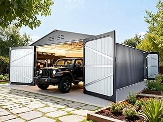 Updated 20 x 13 FT Outdoor Storage Shed, Large Metal Garden Shed with 2 Lockable Doors, Tool Shed Outdoor Storage with 4 Air Vents, Garage Shed Waterproof for Car, Truck, Bike, Garbage, Black