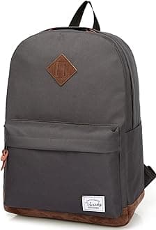 Vaschy School Backpack for College Students Casual Daypack with Padded 14 inch Laptop Compartment Dark Gray
