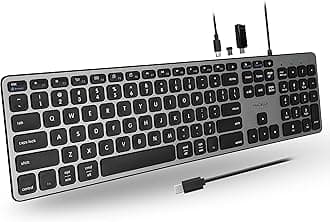 Macally Premium Wired USB C Keyboard with USB Ports - Connect Up to 3 Devices - (2X USB-A |1x USB-C Ports) - Wired Keyboard for Mac Mini/Pro, iMac, Macbook, iPad, and PC - Full Size Type-C Keyboard