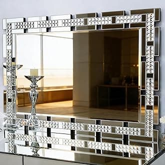 Chende 28" x 40" Large Living Room Mirror for Decor, Crystal Decorative Wall Mirror with Beveled Edge and Glass Frame, Rectangular Wall Decor for Home Office, Dining Room, Bathroom, Entryway