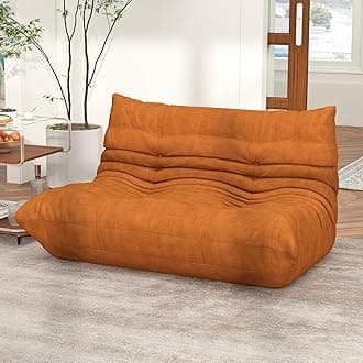 Full Foam Loveseat Sofa,Adults Bean Bag Chairs Floor Couch with Soft Waterproof Fabric,Armless Fireside Lounge Chair for Living Room,Apartment and Office (DarkOrange)