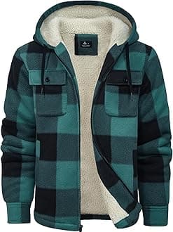 SCODI Men's Flannel Shirt Jacket Fleece Sherpa Lined Plaid Jackets Coat Full Zip Up Hoodie Winter Outwear
