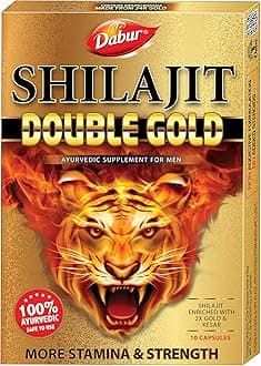 DABUR Shilajit Double Gold-10 Capsules|2X Stamina&Strength|100% Ayurvedic Capsules For More Strength,Power,Energy&Stamina|Helps In Countering Weakness|Premium Vitality Ayurvedic Supplement|For Men