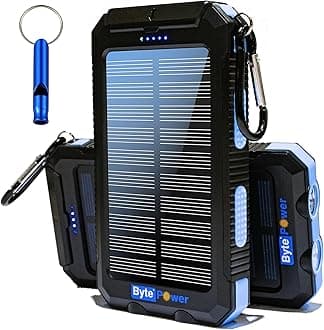 SolarCharger Power Bank 8000mAh, Portable Solar Pone Charger with Compass,Carabiner, Whistle,Flashlights,Solar Panel Charger,Camping Gear Accessory (Blue)