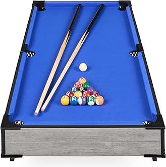 40in Tabletop Billiard Table, Pool Arcade Game Table for Living Room, Game Room w/ 2 Cue Sticks, Ball Set, Storage Bag