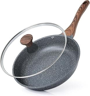 Nonstick Frying Pan Skillet with Lid, Swiss Granite Coating Omelette Pan with Cover, Healthy Cookware Chef's Pan with Top, PFOA Free (20CM + Glass Lid) top diameter:20cm
