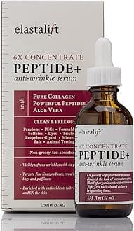 Elastalift Peptide Facial Serum Moisturizer Skin Care Oil For Face, Wrinkles, Fine Lines, & Puffiness. Moisturizing 6X Peptide Concentrate Serum W/Collagen Plumps, Lifts, Evens Skin Tone, 1.75 Fl Oz