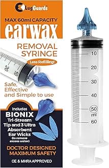 BIONIX EAR WAX REMOVAL SYRINGE LARGE CAPACITY 60ML MHRA & CE APPROVED + 3 x ANTI INFECTION EAR WICKS & 1 x ANTIBACTERIAL 3 STREAM OTOCLEAR TIP USED BY PROFESSIONALS.