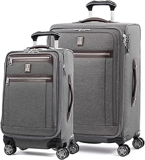 Travelpro Platinum Elite Softside Expandable Luggage, 8 Wheel Spinner Suitcase, TSA Lock, Men and Women (Vintage Grey, 2-Piece Set (21/25))