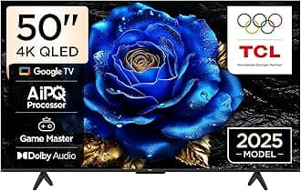 TCL 50T6C Television 50 Inch Smart TV 4K QLED Colorful Quantum Crystal HDR 10+ Gaming Google TV, Dolby Vision Atmos, DTS Virtual X, MEMC, Voice Control, Game Master with Slim Design (2025 Model)