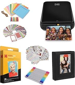 Kodak Step Printer, Wireless Mobile Photo Printer Zero Ink Technology & Kodak App for iOS & Android (Black) Gift, Starter Bundle, 2x3