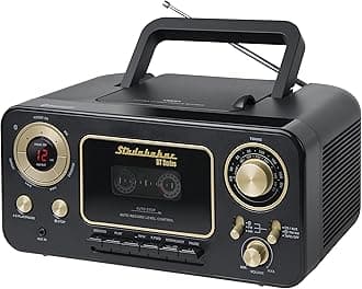 Bluetooth Portable Stereo CD, AM/FM Stereo Radio and Cassette Player/Recorder (Black & Gold)