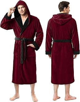 NY Threads Men's Ny Threads Hooded Bathrobe Fleece Hooded Bathrobe