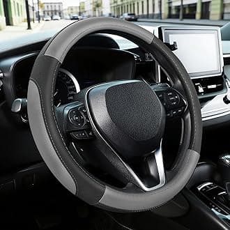 SEG Direct Car Steering Wheel Cover for Prius Civic 14-14.25 inch, Black and Gray Microfiber Leather