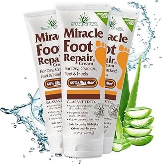 Miracle of Aloe Foot Repair Cream 1 oz with 60% Pure Organic Vera Softens Dry Cracked Feet.